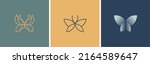 Set of three butterfly vector logos. Linear monogram logo. Vector illustration