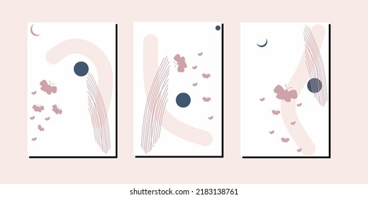 Set of three butterfly wall art. Aesthetic wall decorations. Minimalist wall decor. Nursery kids print poster for home decor.