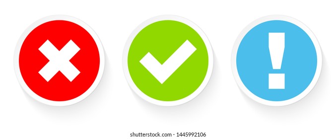 Set Of Three Buttons Checkmarks And Answer Red Green Blue
