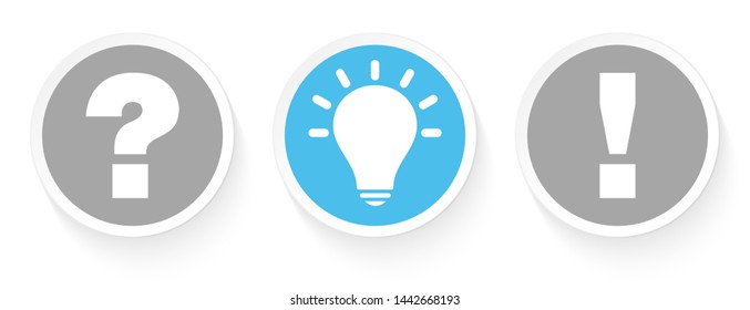 Set Of Three Buttons Question Idea And Answer Grey And Blue