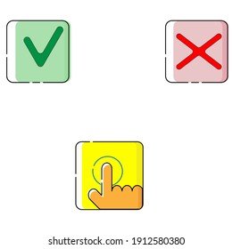  Set with three buttons.  Vector yes or no icons. Mbe . 