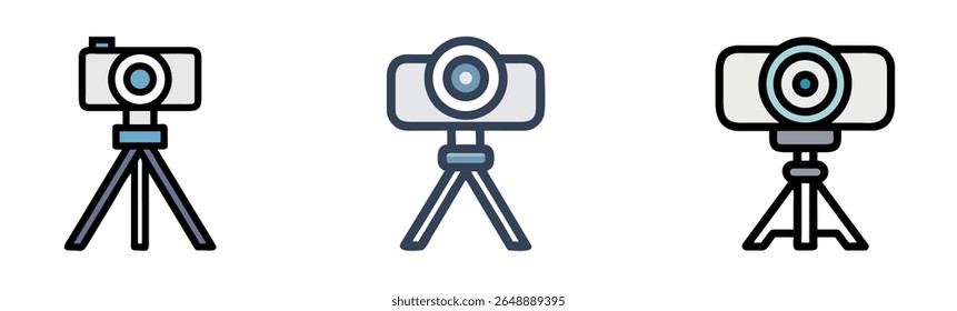 set of three camera icons on tripod in three different positions 