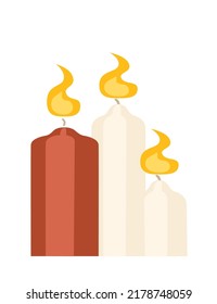Conjunto de tres velas con ilustración vectorial de color diferente aislada en fondo blanco