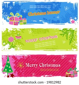 set of three candy-colored horizontal holiday banners