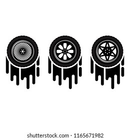 Set of three car wheels with black vertical tracks