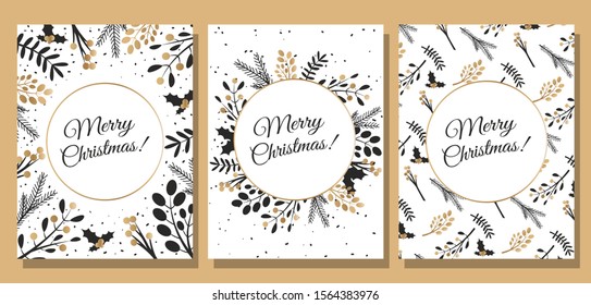 Set of three card Merry Christmas and Happy New Year. 