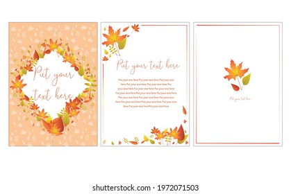set of three card parts, inside cover and back cover, with design and decorative elements and space for text