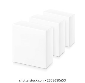 Set of three cardboard box mockup. Vector illustration isolated on white background, ready and simple to use for your design. EPS10. 
