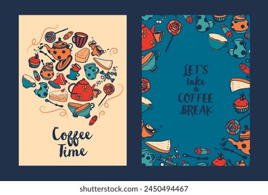 Set of three cards for coffee shop, can be used as menu cover, vector illustration