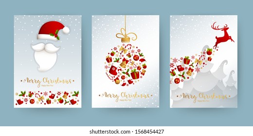 set of three cards  merry  christmas  and  happy new  year  vector illustration 