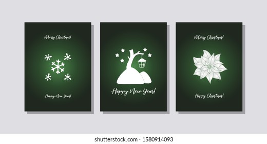 Set of three cards Merry Christmas and Happy New Year