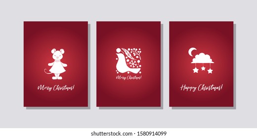 Set of three cards Merry Christmas and Happy New Year