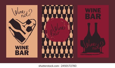 Set of three cards for wine bar, can be used for wine festival, vector illustration