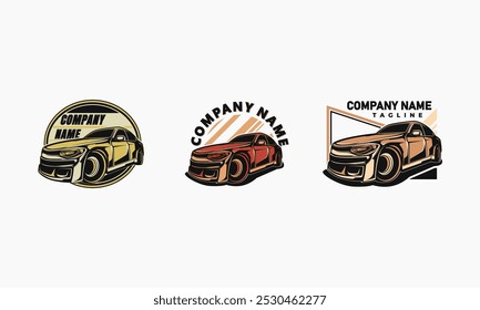 A set of three car-themed logos designed for different businesses.