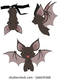 A set of three cartoon bats