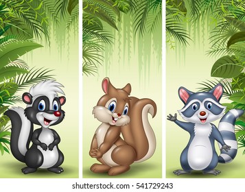 Set of three cartoon small animals