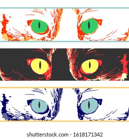 Set of three cat images. Cat eyes. Vector illustration