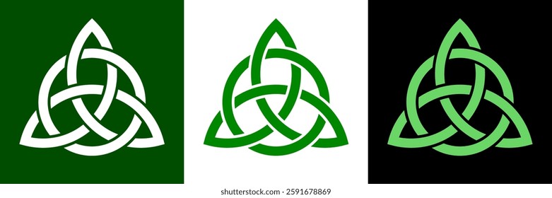 Set of three Celtic trinity knots. Triquetra symbols. Vector illustrations. Hand-drawn illustration, not AI