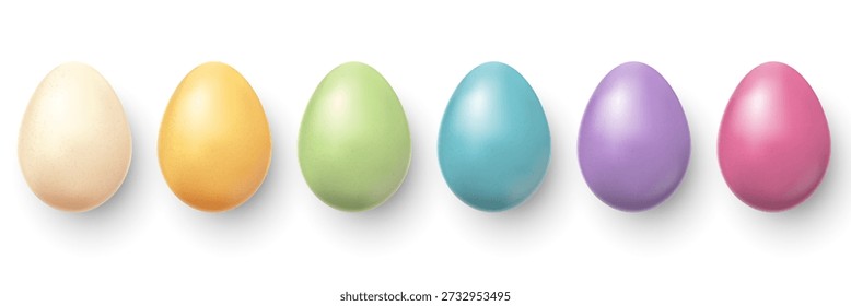 Conjunto de tres huevos de gallina de conchas de diferentes colores, Vector realista.