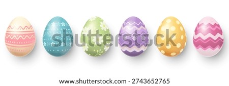 Set of three chicken eggs of different color shells, vector realistic.