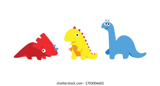 Set of three children's cute dinosaurs. Vector illustration.