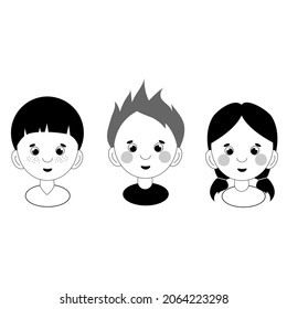 set of three children's portraits of two girls and a boy in black and white