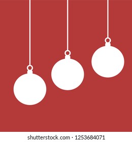 Set of Three Christmas Ball on Red Background. Vector Illustration.