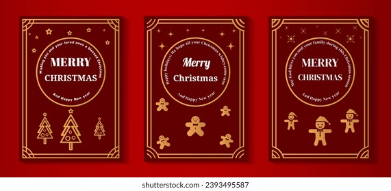 Set of three Christmas banners and New Year greeting cards. Christmas tree, Christmas cookies, Vector illustration concepts for graphic and web design, social media banner, marketing material.