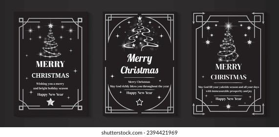 Set of three Christmas banners and New Year greeting cards. Christmas tree, Christmas cookies, Vector illustration concepts for graphic and web design, social media banner, marketing material.