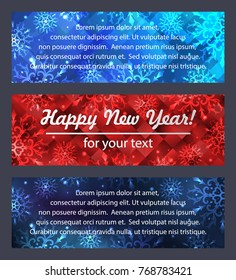 Set of three Christmas banners with space for text. Winter banners with snowflakes.Christmas Greeting Card. Winter background with snowflakes. New Year flyer. Winter template. Christmas backdrop.