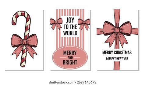 A set of three Christmas cards with hand-drawn illustrations.