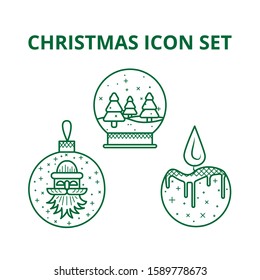 Set of three christmas icons in green