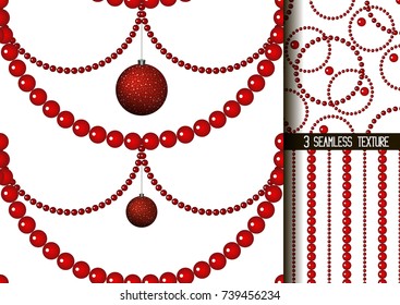 Set of three Christmas seamless textures, united by a common style and color. Vector illustration. EPS10 vector file organized in layers for easy editing.