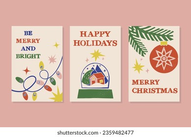 Set of Three Christmas Style Hand Drawn Images. Templates Ideal for greeting cards, invitations, posters or home decoration 