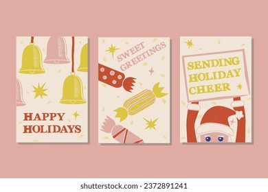 Set of Three Christmas Style Hand Drawn Images. Templates Ideal for greeting cards, invitations, posters or home decoration