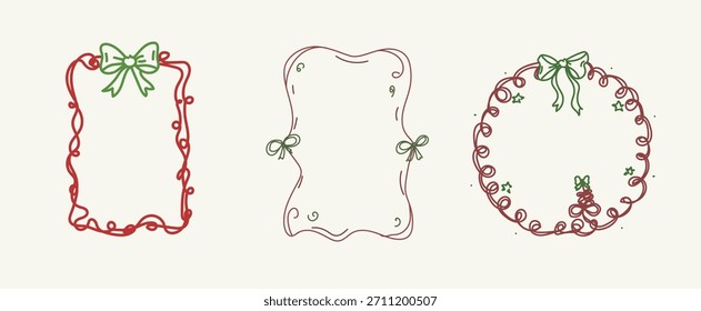 Set von drei Weihnachten Whimsical Doodle Frames Line Art