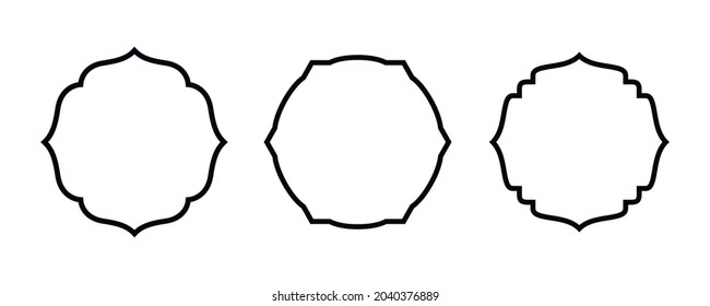 Set of three circle frames arabic style design isolated on white background.