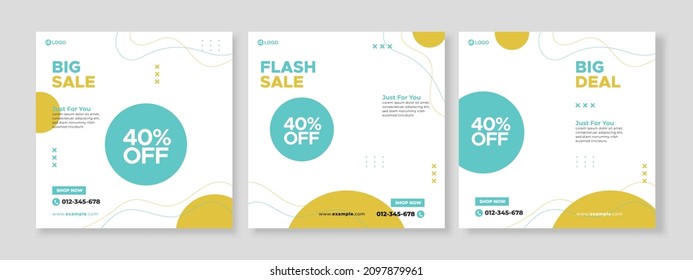 Set of three circular background of fashion promotion banner social media pack template premium vector