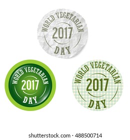Set of three circular icons with the words world vegetarian day