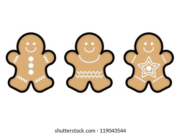 A set of three classic and stylishly minimal gingerbread men with white royal icing.