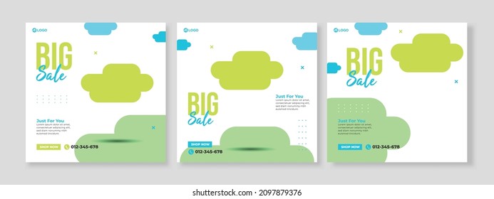 Conjunto de tres fondo nublado de la promoción de moda banner de la plantilla de paquete de medios sociales premium vector