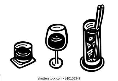Set of three cocktail glasses 