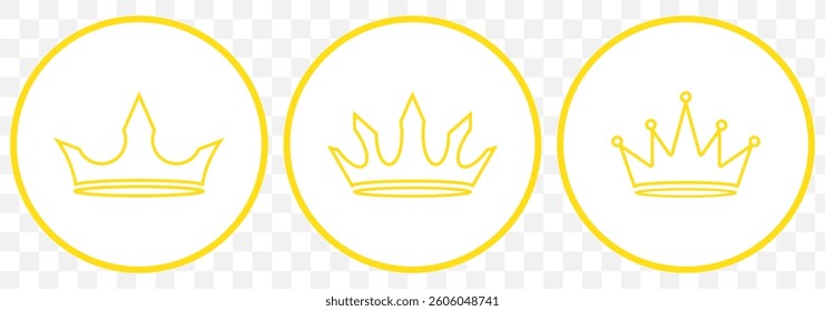 Set of Three collection crowns. Crown icon set. Collection of crown silhouette. King's Crown Logo Design with Modern Style. King Crown Set King Head Wear on Transparent Background. EPS 10.