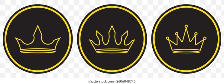 Set of Three collection crowns. Crown icon set. Collection of crown silhouette. King's Crown Logo Design with Modern Style. King Crown Set King Head Wear on Transparent Background. EPS 10.