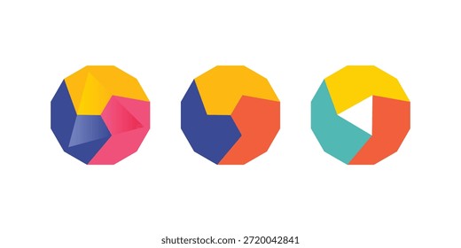 Conjunto de tres iconos del logotipo del círculo del color, Formas geométricas para el logotipo del negocio, de la marca y de la compañía