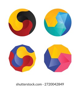 Conjunto de três ícones de logotipo de círculo de cor, formas geométricas para negócios, marca e logotipo da empresa