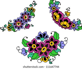 Set of three color flower design elements