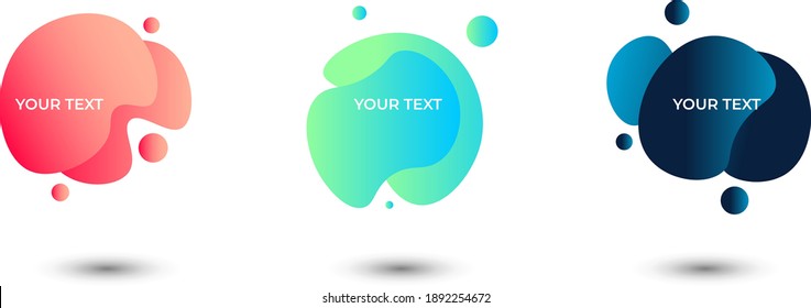 Set of three colored abstract modern text frames with rounded graphic elements. Vector illustration.