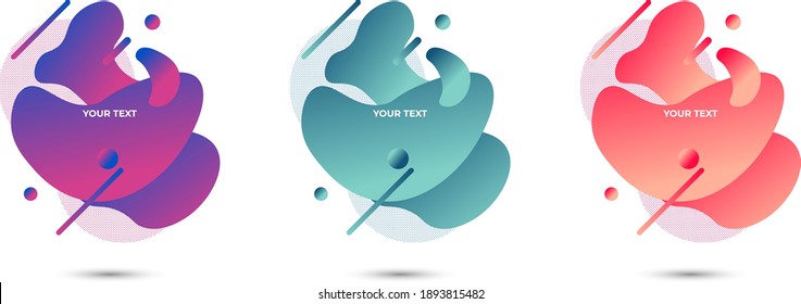 Set of three colored abstract modern graphic elements. Vector illustration. Blue and green, pink. Modern graphic design for posters, flyers, booklet, covers, wallpaper