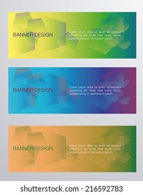 a set of three colored banners with text